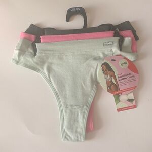 kindly 3-Pack Sustainable Cotton Thongs - Mint, Pink, Black